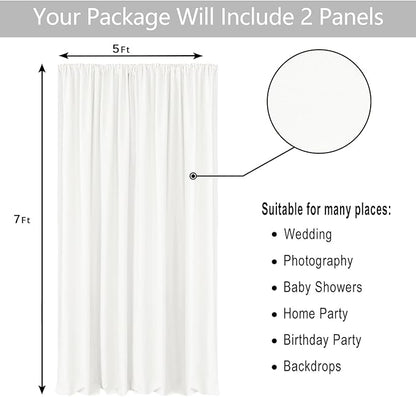 Hiasan Ivory Backdrop Curtains for Parties, Polyester Photography Backdrop Drapes for Family Gatherings, Wedding Decorations, 5ftx7ft, Set of 2 Panels