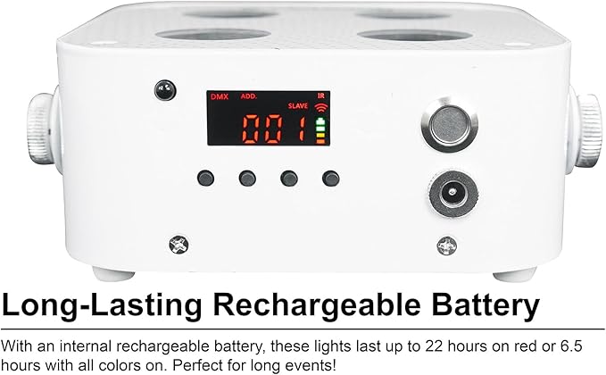Rockville Mini IR4 White LED Wash Light, RGBWA+UV, Compact, App Control, LCD, Wireless DMX, Remote, Rechargeable, Perfect for DJ & Event Lighting