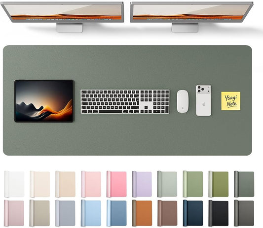 YSAGi Leather Desk Protector, Office Mat, Large Mouse Mat, Non-Slip PU Leather Blotter, Laptop Desk Pad, Waterproof Writing Pad for Office and Home (Dark Green, 47" x 17")