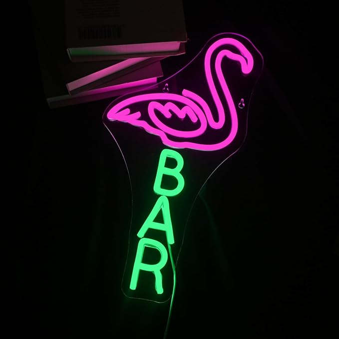 Lucunstar Flamingo Bar Neon Sign Bar LED Light Up Sign for Wall Decor Dimmable USB Powered Animal Neon Light for Wine LED Man Cave Art Signs Decor Gifts for Teens