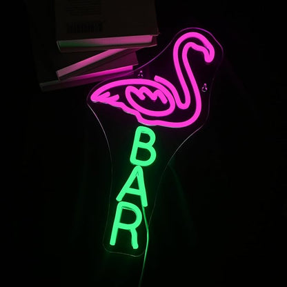 Lucunstar Flamingo Bar Neon Sign Bar LED Light Up Sign for Wall Decor Dimmable USB Powered Animal Neon Light for Wine LED Man Cave Art Signs Decor Gifts for Teens