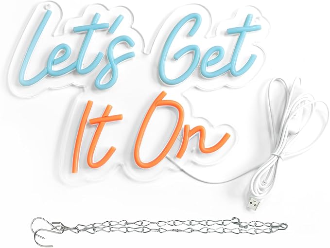Romantic Neon Sign for Bedroom Wall Decor - “Let’s Get It On” LED Neon Wall Light - Colorful Blue Red Yellow Glow for Party, Wedding, Bar, Love Room, and Fun Atmosphere