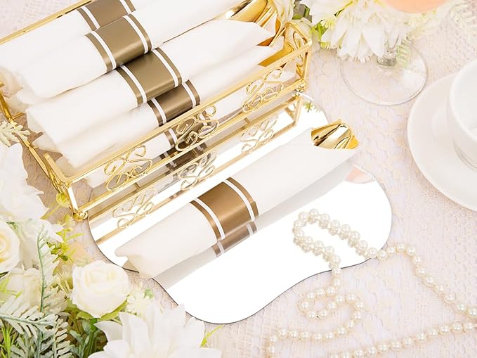 Hioasis 210pcs Clear and Gold Plastic Plates - Elegant Disposable Dinnerware Set Suitable for 30 Guests Include 10.25" Dinner & 7.5" Dessert Plates, Pre Rolled Silverware Set, Cups for Party & Wedding