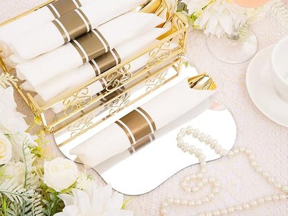 Hioasis 210pcs Clear and Gold Plastic Plates - Elegant Disposable Dinnerware Set Suitable for 30 Guests Include 10.25" Dinner & 7.5" Dessert Plates, Pre Rolled Silverware Set, Cups for Party & Wedding