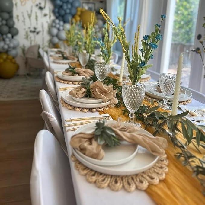 12 Pack Gold Cheesecloth Table Runner Fall Thanksgiving 35x120 Inch Mustard Yellow Cheese Cloth Runner 10FT Boho Rustic Gauze Table Runner for Wedding Party Baby Shower Birthday Decor