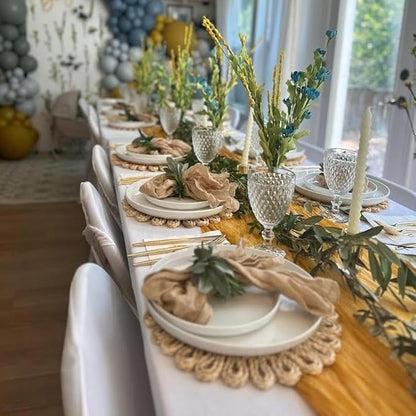 12 Pack Gold Cheesecloth Table Runner Fall Thanksgiving 35x120 Inch Mustard Yellow Cheese Cloth Runner 10FT Boho Rustic Gauze Table Runner for Wedding Party Baby Shower Birthday Decor
