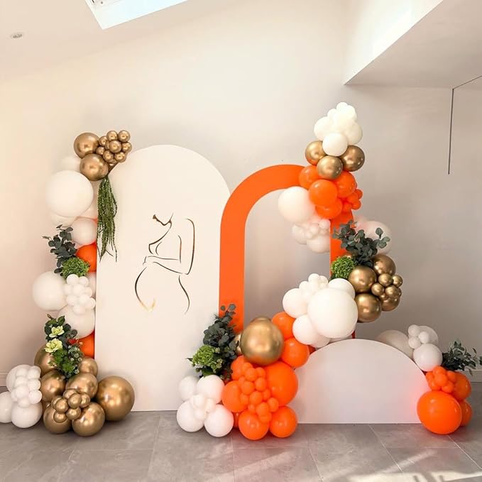 Orange and White Balloons Arch Kit, 162pcs Orange White Metallic Gold and Confetti Balloons for Fall Thanksgiving Baby Shower Halloween Anniversary Birthday Party Decorations