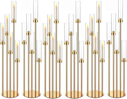 42.5in Gold Candelabra Centerpieces for Tables Candlestick Holders Decor Wedding Centerpiece Table Decorations 5 arm Candle Holder Set of 6 Acrylic lampshade Fit 0.9" LED Candle
