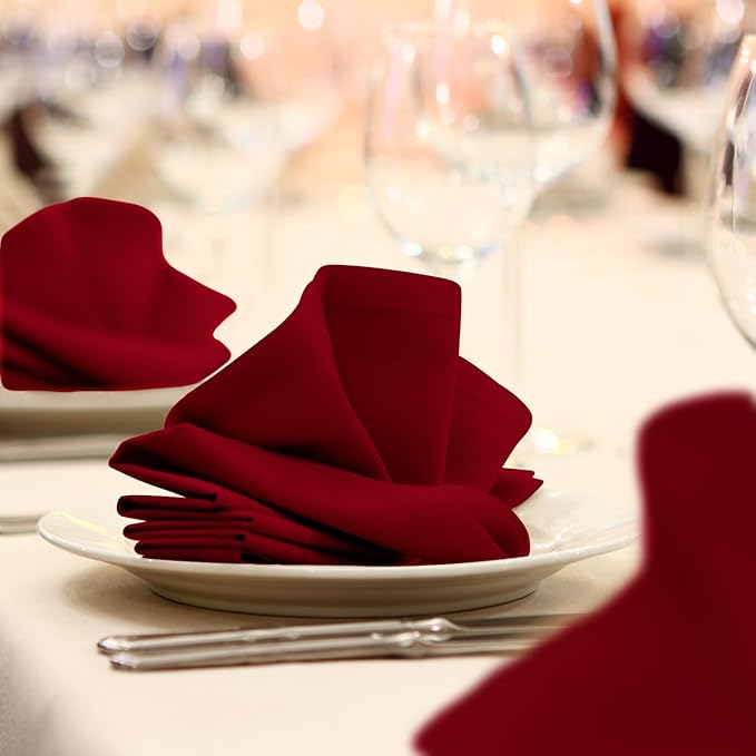 Red Cloth Napkins Bulk (Pack of 24) - 100% Polyester Dinner Linen Napkins Cloth Washable & Reusable - Durable with Hemmed Edges - Ideal for Parties and Weddings (17x17 Inches)