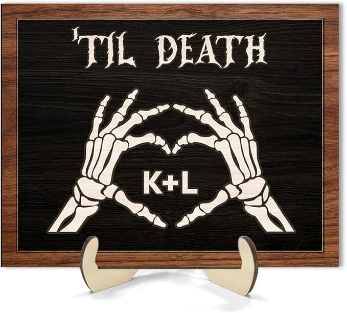 Custom Couple Skeleton Wooden Sign, Ghost Couple Gift, Halloween Skeletons Wedding Frame Sign, Til Death Sign, Gothic Home Decor, Wood Sign Gifts for Birthday Valentine Engaged Bridal Party a9
