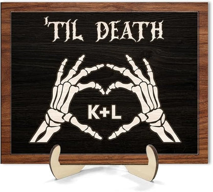 Custom Couple Skeleton Wooden Sign, Ghost Couple Gift, Halloween Skeletons Wedding Frame Sign, Til Death Sign, Gothic Home Decor, Wood Sign Gifts for Birthday Valentine Engaged Bridal Party a9