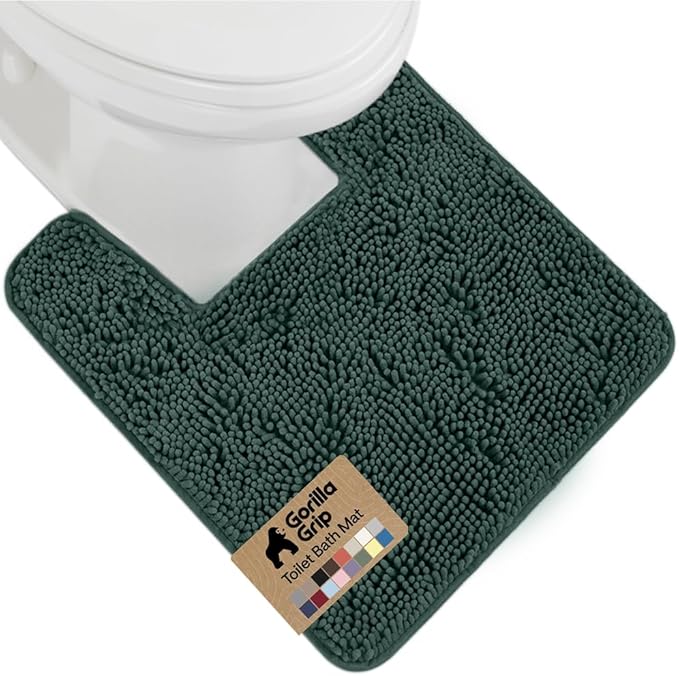 GORILLA GRIP Plush Absorbent Shaggy Chenille Bath Rug Mat for Square Toilet Base with Rubber Backing, Machine Washable Rugs, Soft Microfiber Contour Mats for Toilets, Bathroom Decor, Hunter