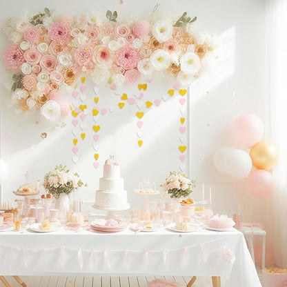 White Gold Pink Party-Decorations - 52Ft Paper Heart Streamers Garland Banner Women Birthday Bridal Shower Wedding Bachelorette Engagement Hanging Decor HongTongTong