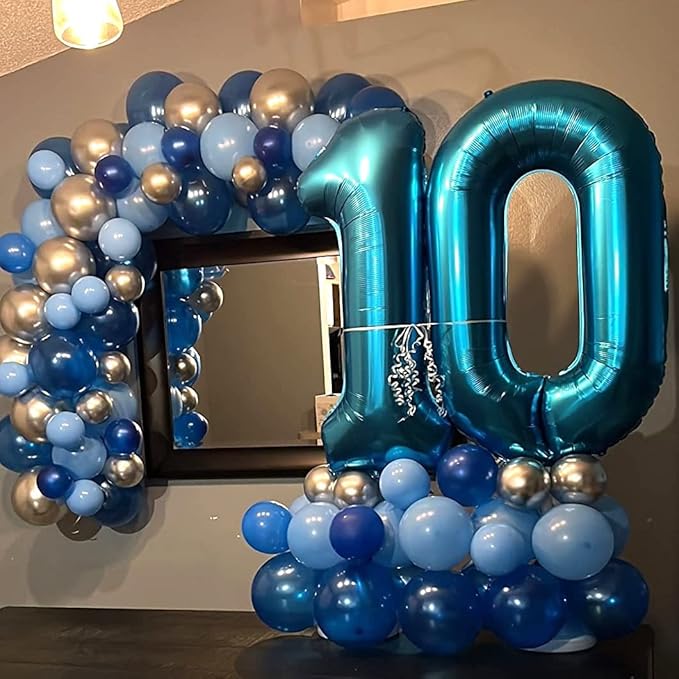 Blue Balloon Number 0, 40 Inch Large Self Inflating Foil Number Balloons 0-9, Giant 0 Digital Helium Balloon for Boys Men Birthday Baby Shower New Year Party Anniversary Celebration Decorations