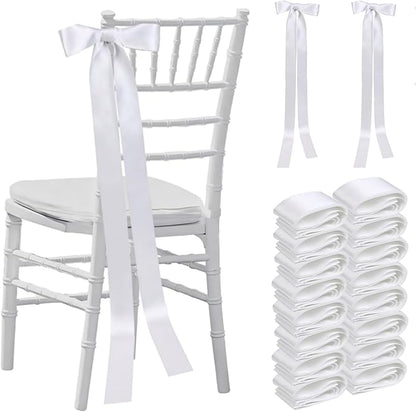 30 Pcs Wedding Ribbons for Chairs, 90.55x1.96 Inch Satin Chair Sashes for Pew Back, Aisle Ceremony Decorations, DIY Bow Making for Wedding Party Decor（White）