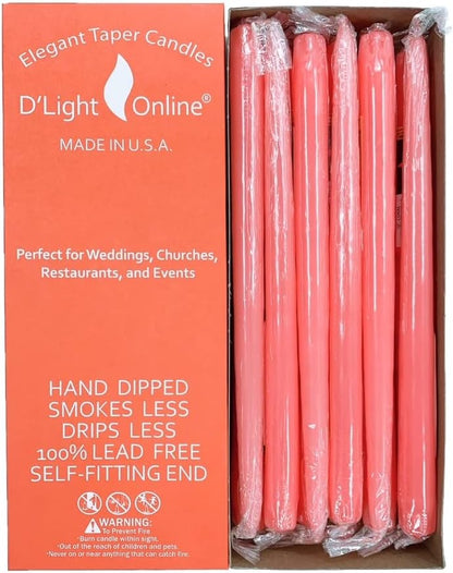 D'light Online Elegant Unscented 12" Coral Taper Candles Premium Quality Hand-Dipped Tapered Candles, Dripless and Smokeless - Set of 12 Individually Wrapped (12 Inch, Coral)