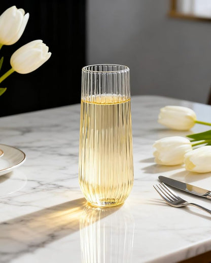 Ciaell 48PCS Plastic Ribbed Champagne Flutes - 9oz Clear Plastic Champagne Glasses - BPA-Free Disposable Shatterproof Toasting Glasses for Weddings, Party, Catering & New Year