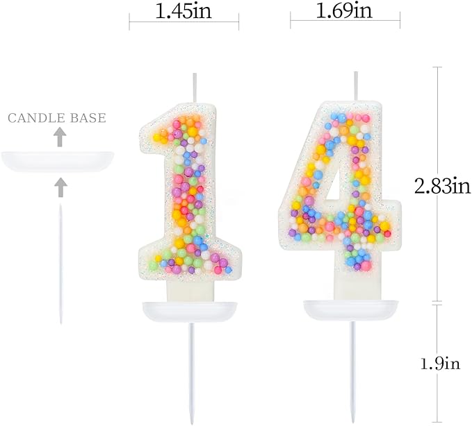 14th Birthday Candle for Cake, Colorful Macaron Numeral Candles for Boys/Girls, Theme Birthday Party Cake Decorations, Cake Topper for Birthday Party Supplies (Number 14)