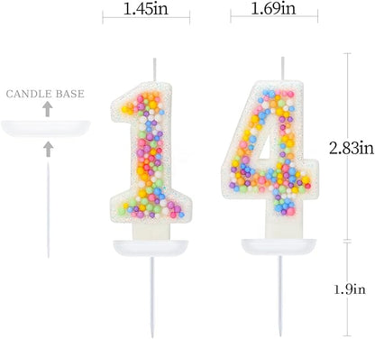 14th Birthday Candle for Cake, Colorful Macaron Numeral Candles for Boys/Girls, Theme Birthday Party Cake Decorations, Cake Topper for Birthday Party Supplies (Number 14)