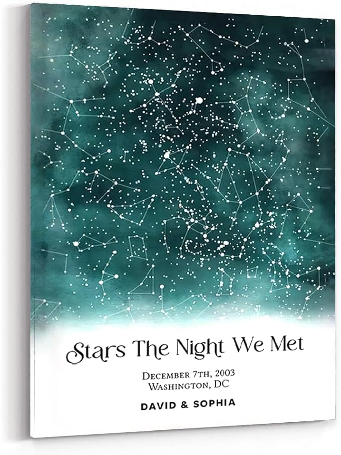 GABITA Personalized Wall Art for Couples, Anniversary Canvas for Couple Parent Grandparent, Stars The Night We Met Canvas Poster, Night Sky Map By Date & Location for Anniversary Keepsake