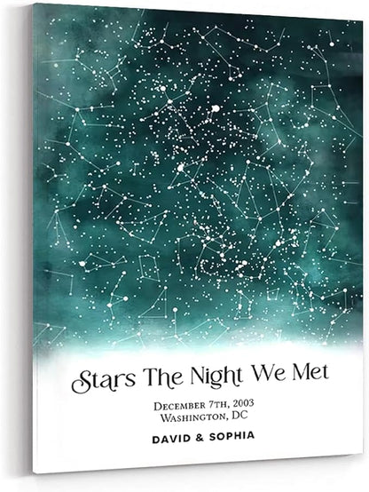 GABITA Personalized Wall Art for Couples, Anniversary Canvas for Couple Parent Grandparent, Stars The Night We Met Canvas Poster, Night Sky Map By Date & Location for Anniversary Keepsake