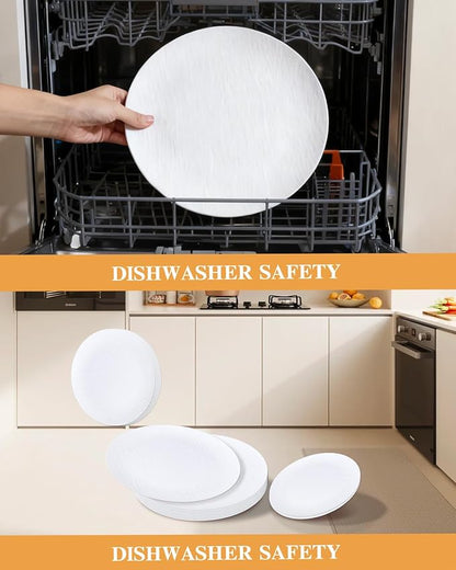 WONDERFUL 32pcs White Plastic Plates Reusable Unbreakable Dinnerware Set Dishes Set Dishwasher Safe Outdoor Plates Includes:16 Dinner 10" and 16 Dessert Plate 7.3" Ideal for Thanksgiving Christmas