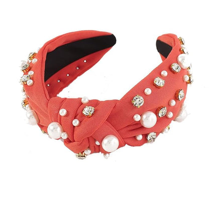 JILIYUPA Carnival Headband Rhinestone Cross Knotted Turban Hair Hoop Carnival Crystal Twist Velvet Wide Hairband Party Hair Accessory (Rose red, pink)