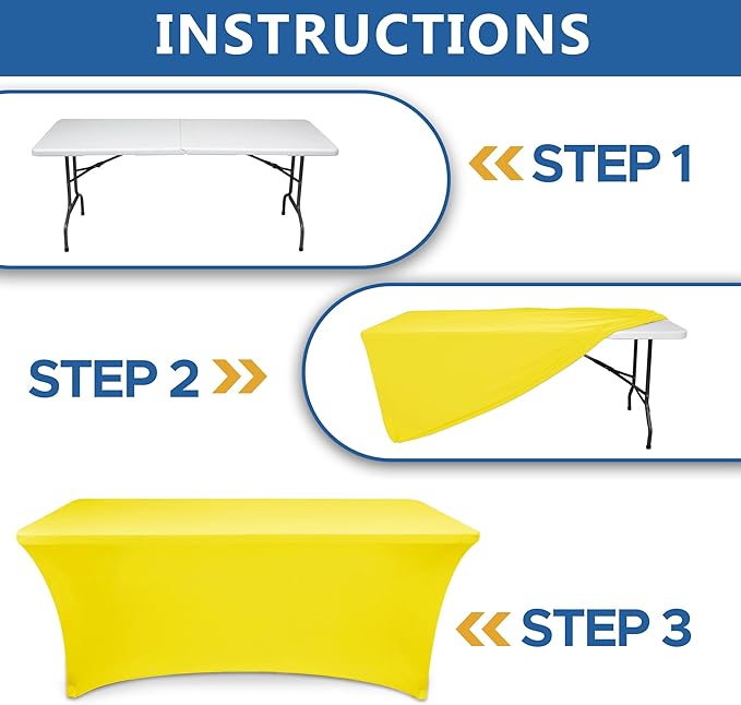 Fitted Stretch Table Cover for 4 Foot Rectangle Tables-8 Pack Yellow Spandex Tablecloth-Elastic Folding Tablecloths for Party, Vendor Booth Display, Banquet Buffet Event, Craft Trade Show