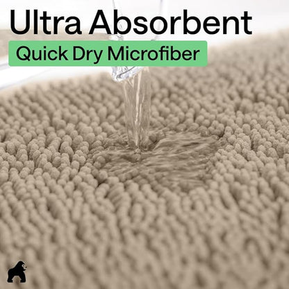GORILLA GRIP Bathroom Rug Sets 3 Piece, Bath Mat Set and Oval Toilet Base with Rubber Backing, Plush Absorbent Shaggy Chenille Washable Mats, Includes 24x19.5, 24x17 and 30x20 Inch Rugs, Taupe