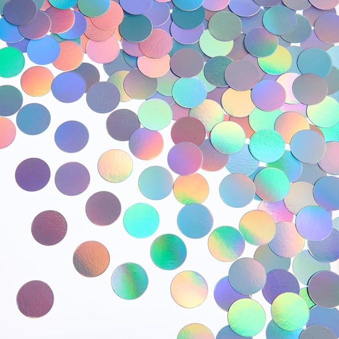 Laser Silver Confetti Holographic Table Decoration for Baby Shower Birthday Wedding Graduation Eid Ramadan Theme Party, 1.2 inch in Diameter, 200 Counts