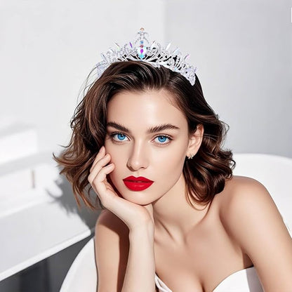 Kamirola Crystal Crowns and Tiaras Headband for Girl or Women Birthday Party Wedding Prom Bridal Christmas Valentine Silver AB2