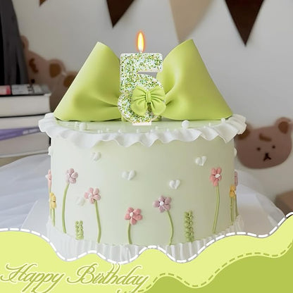 Birthday Candle for Cake, Green Bow Number Cake Candles, 2.76 inch Cake Topper Decoration for Birthday Party (Number 5)