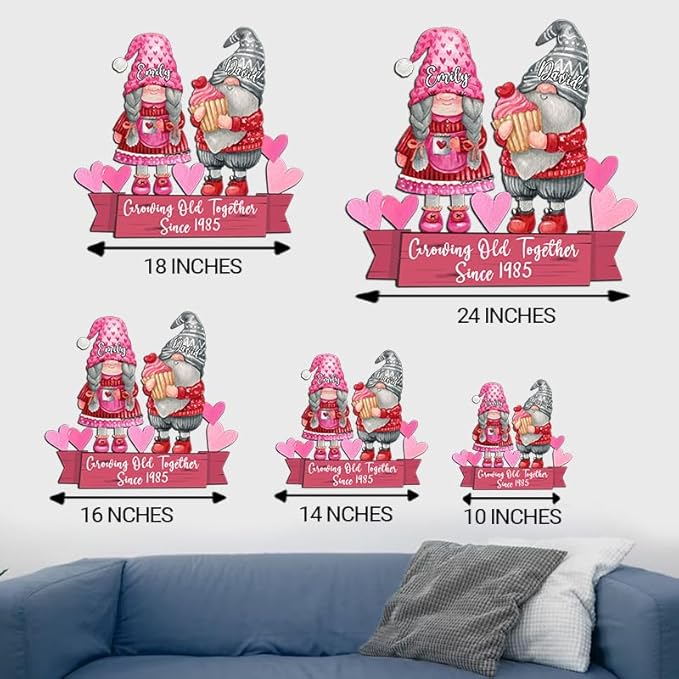Growing Old Together Gnomes Wooden Plaque, Personalized Gifts for Him Her Husband, Custom Wood Sign Anniversary Couples Gift, Valentine Christmas Gift For Parents, Grandparents Decorations Sign 21