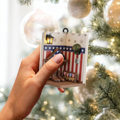 Custom Veteran Ornament, Personalized Military Christmas Tree Decorations, Patriotic Folded Flag Christmas Ornaments, Memorial Gifts for Veterans and Soldiers
