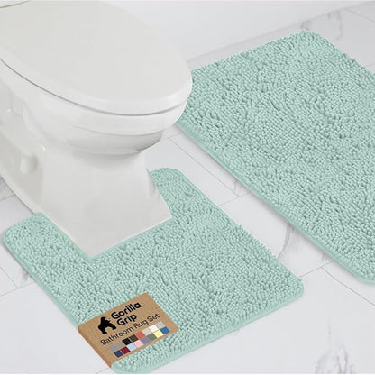 GORILLA GRIP Bathroom Rug Sets, Soft Chenille 2 Piece Area Rugs Set, Toilet Base Mat and 30x20 Carpet, Absorbent Microfiber Washable Mats Dry Quickly, Home Décor and Bath Room Accessories, Seablue
