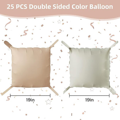 Cream Square Foil Balloon Wall, 25 PCS Double Sided Khaki Apricot Balloons Matte Beige Nude Balloon Backdrop for Baby Shower Decoration Wedding Boho Birthday Party Decoration