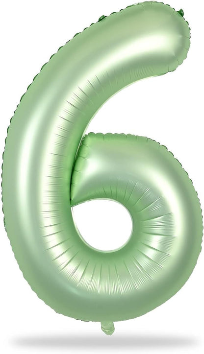 Sage Green Number 6 Balloons, 40 In Large Olive Green Number 6 Foil Helium Balloons for Girls Women, Self Inflating Number Balloons 0-9 for Men Boys 6th 16th Birthday Jungle Safari Party Decoration