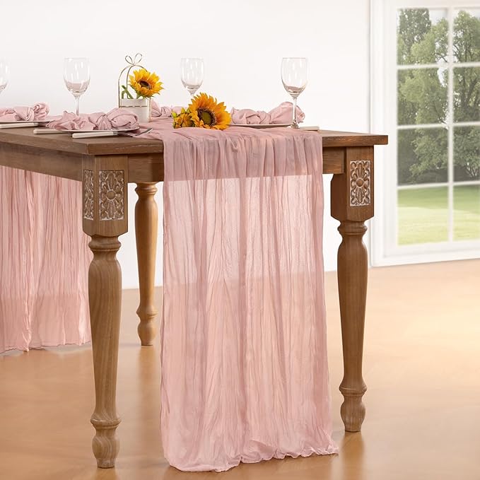 Pink Cheesecloth Table Runner 10 Pack Christmas Table Runners Boho Gauze 120 Inches Light Pink Cheese Cloth Table Decor for Xmas Holiday Season Wedding Bridal Girl Baby Shower Sweet 16 Party