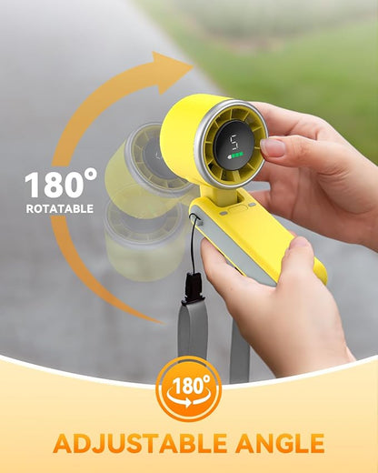 Portable Handheld Turbo Fan, 5-Speed Personal Fans, 5000mAh Rechargeable Fans Up to 12 Hours, Weight only 0.6lb Small Fan, Hand/Neck/Desk Fan 3 IN 1, Beach Vacation Essentials(Yellow)