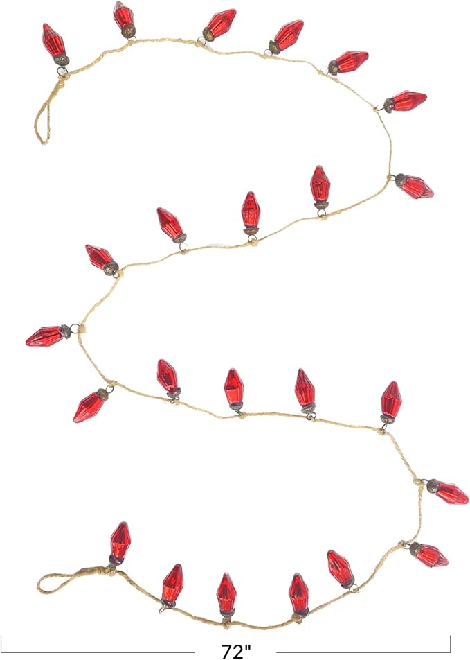 Creative Co-Op Mercury Glass Ornament Garland on Jute String, Red