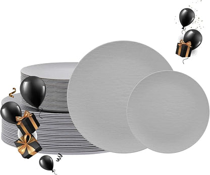 WONDERFUL 32pcs Light Grey Plastic Plates Reusable Unbreakable & Dishwasher safe Dishes Set Outdoor Plates Includes:16 Dinner 10" and 16 Dessert Plate 7.3" Ideal for BBQ Camping Christmas New Year