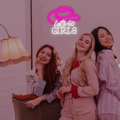 Lucunstar Let's Go Girls Neon Sign Wall Art Neon Lights with USB Cowgirl Hat LED Sign Neon Signs for Wall Decor Neon Rope Light for Party Bedroom Girl's Room LED Lights Birthday Neon Light Sign