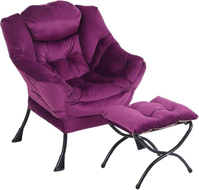 LITA Lazy Chair with Ottoman, Modern Accent Leisure Upholstered Sofa Chair, Contemporary Lounge Reading Chairs with Armrests and a Side Pocket for Living Room, Bedroom & Small Space