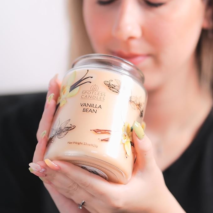 Candle Vanilla Bean 22oz with Wooden Wick in a Presentation Gift Box & Protective Shipper - Vanilla Scented Candles - Large Jar Candles