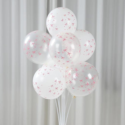 Patimate Pink Bow Balloons Set, 50 pcs 12 inch Metallic Pastel Pink White Transparent Bow Print Balloons Kit for Coquette Birthday Baby Shower for Girls Women Wedding Bridal Shower Party Decorations