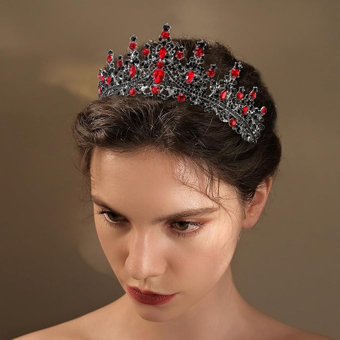 TOBATOBA Queen of Hearts Crown, Gothic Black Red Crown, Princess Tiaras for Women Girls, Baroque Quinceanera Headpieces for Birthday Prom Pageant Halloween