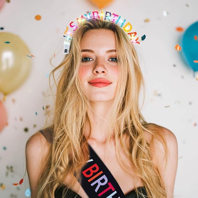 Its My Birthday Headband and Sash Light Up Crown Led Birthday Accessories Sets for Women