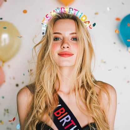 Its My Birthday Headband and Sash Light Up Crown Led Birthday Accessories Sets for Women