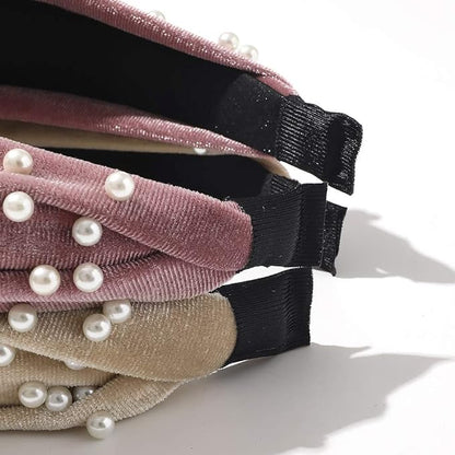 Ivyu Headbands Women Hair Head Bands - Accessories 4 Pcs Velvet Pearl Head Bands Cute Beauty Hairbands Fashion Girls Vintage Hair Boho Wide Bands For Workout GYM Yoga Running