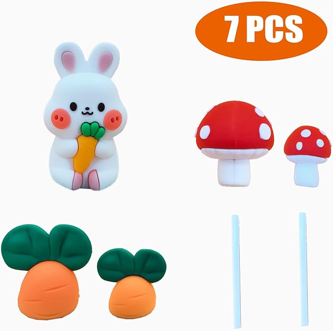 Cute Carrot Rabbit Theme Cake Topper Birthday Cake Decorations,Bunny Birthday Cake Toppers Cake Decor Mushrooms Carrots Cupcake Topper Jungle Animals Cupcake Toppers Birthday Party Supplies